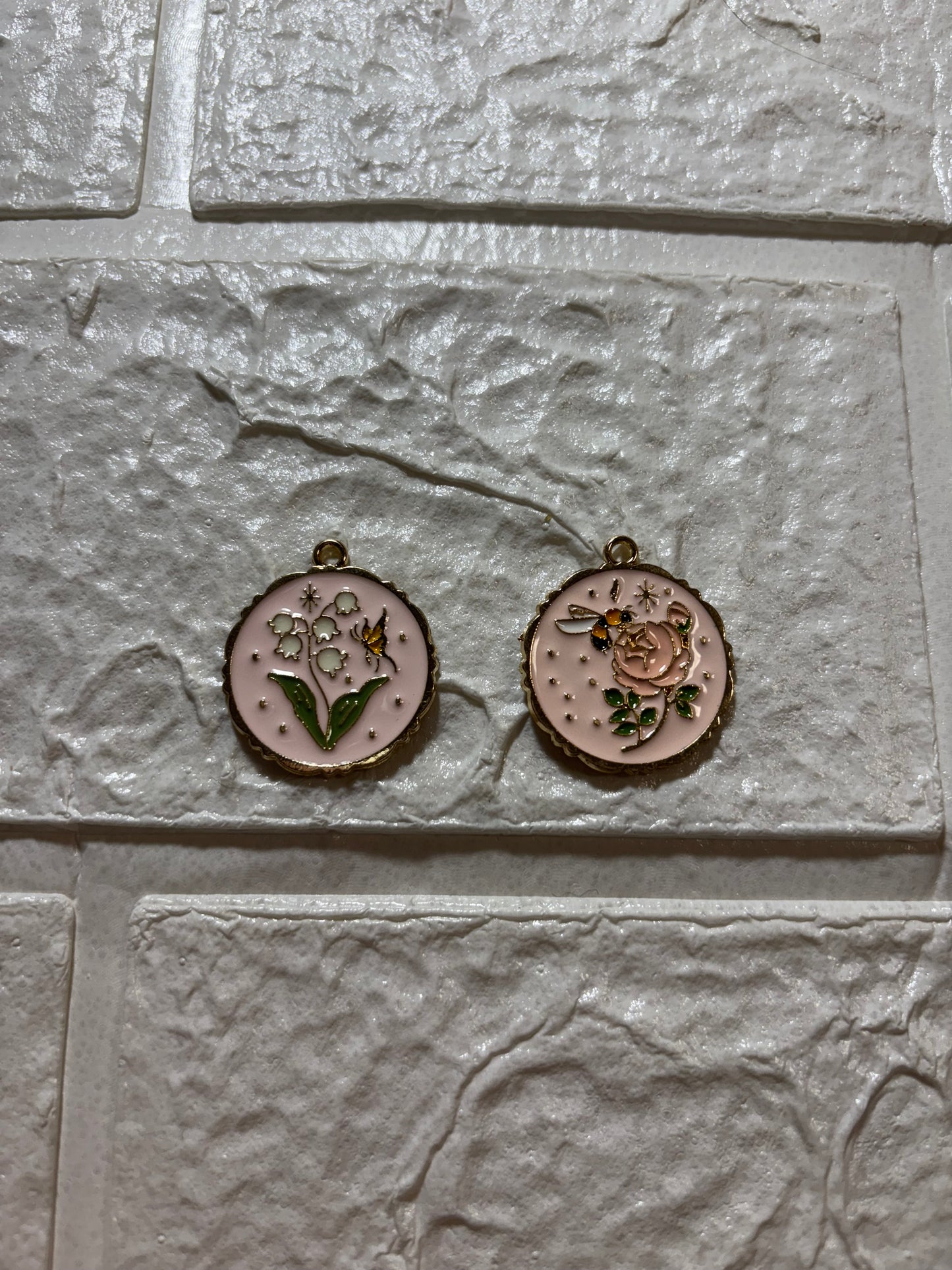 Bee and Flower Gold Plated Enamel Nature Charms